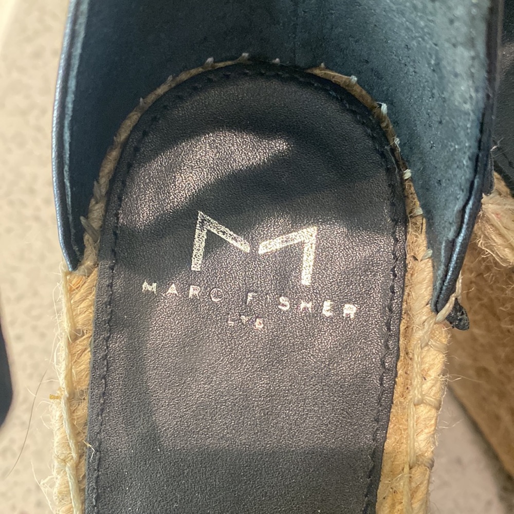 Marc Fisher Black Suede Espadrille Wedge Sandals - Picture 6 of 8